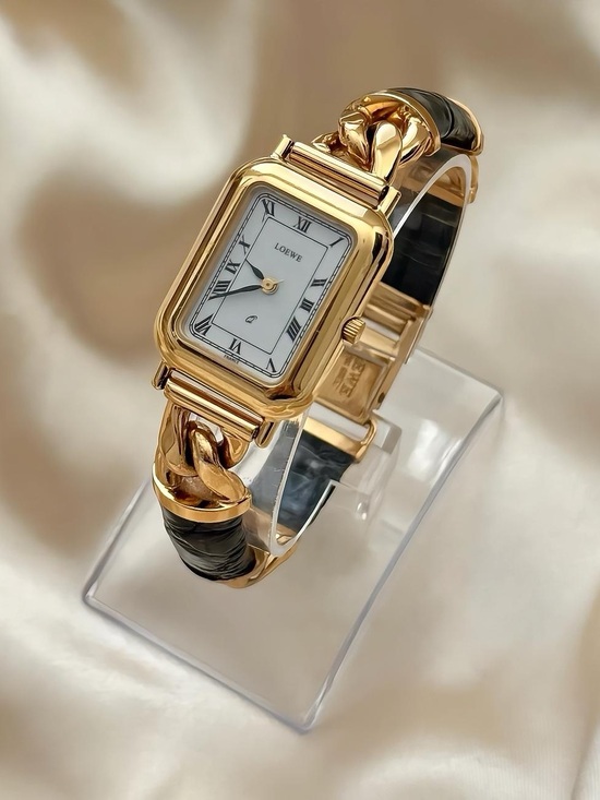 Loewe Accessories - AUTHENTIC RARE VINTAGE LOEWE CHAIN LINK BLACK LEATHER WATCH